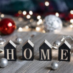 Home spelled out with holiday balls