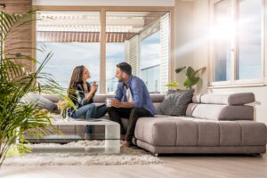 Couple discussing the purchase of a condominium